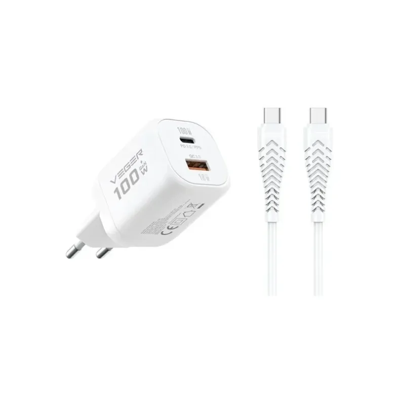 Veger tinklo įkroviklis su USB-C | USB-A jungtimis ir USB-C laidu - 100W, 1 nuotrauka
