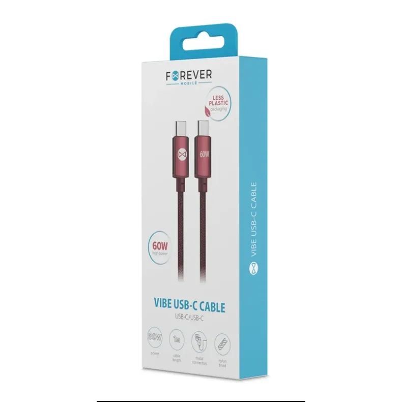 Forever Vibe įkrovimo laidas USB-C į USB-C, 1m - 60W, 3 nuotrauka