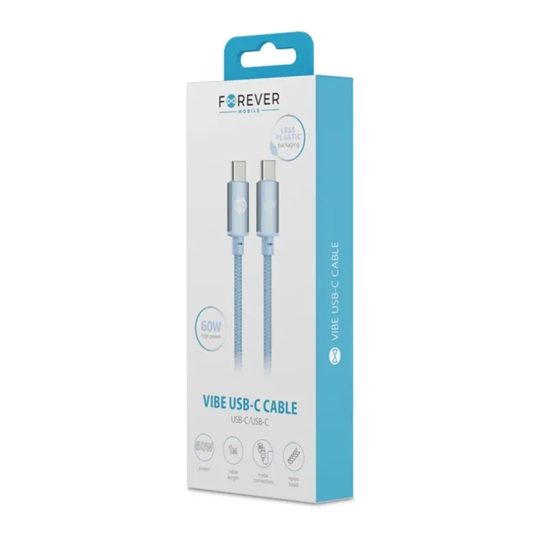 Forever Vibe įkrovimo laidas USB-C į USB-C, 1m - 60W, 3 nuotrauka