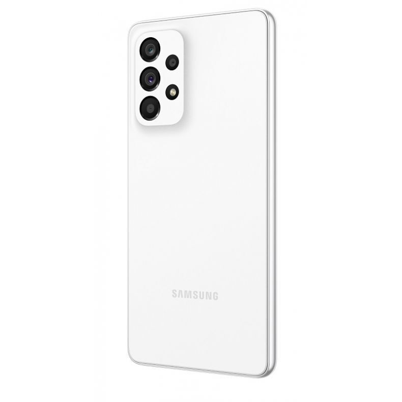 Samsung A53 5G balta spalva nugarele is desinio kampo