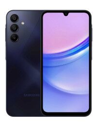  Samsung A15 išmanusis telefonas 128GB melynai juoda spalva ekranas ir nugarele
