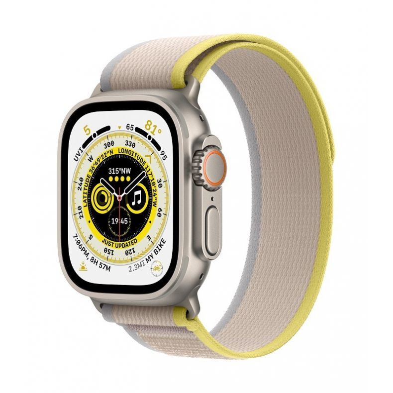 Apple_Watch_Ultra_Cellular_49mm_Titanium_Yellow_Beige_Trail_Loop_34FR_Screen