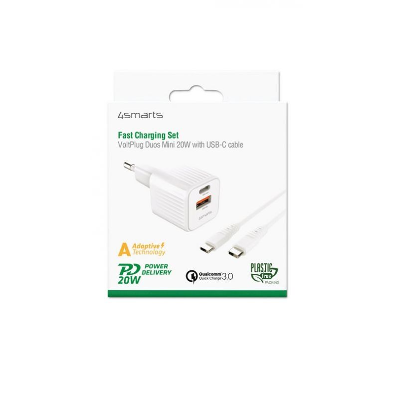4smarts VoltPlug Duos Mini 20W USB-C,su laidu baltas-PAKUOTE