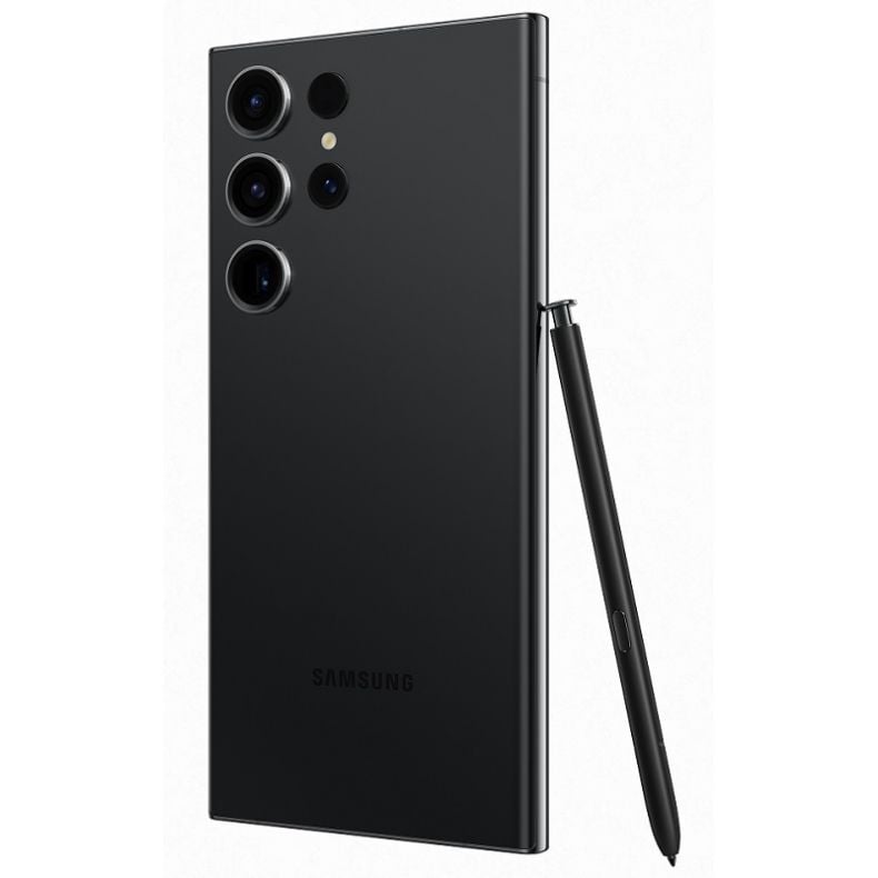 Samsung_galaxy_s23_ultra_juodos spalvos_nugarele_su piestuku_kampu_kaire puse