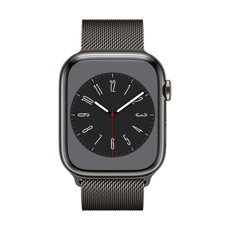 Apple_Watch_Series_8_Cellular_45mm_Graphite_Stainless_Steel_Graphite_Milanese_Loop_Pure_Front_Screen
