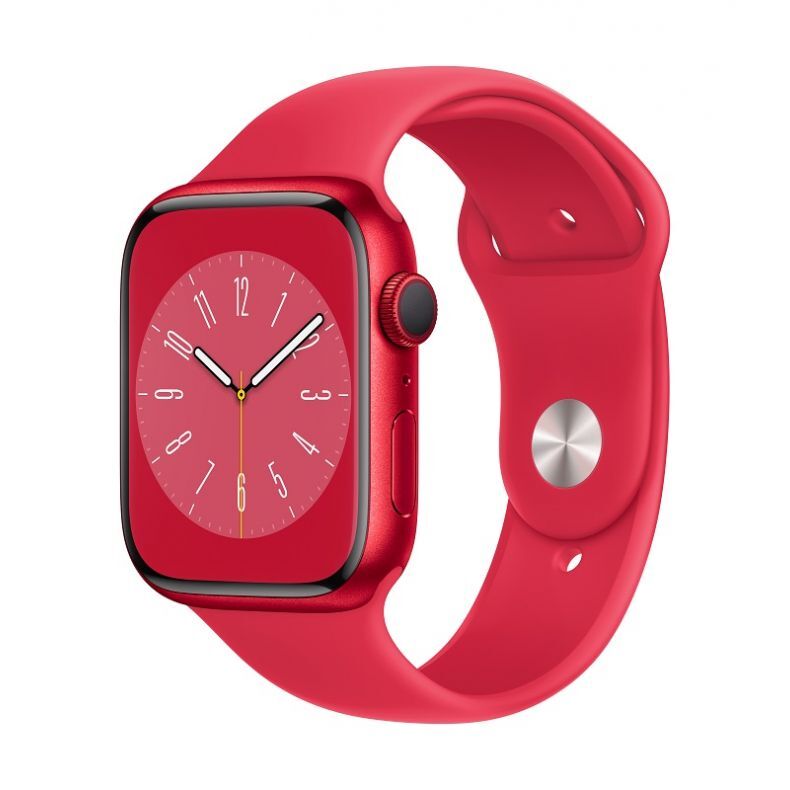 Apple_Watch_Series_8_GPS_45mm_PRODUCT_RED_Aluminum_PRODUCT_RED_Sport_Band_34FR_Screen