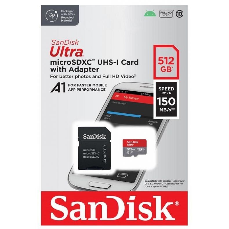 SANDISK microSDXC ultra atminties kortelė 10 klasė 512GB