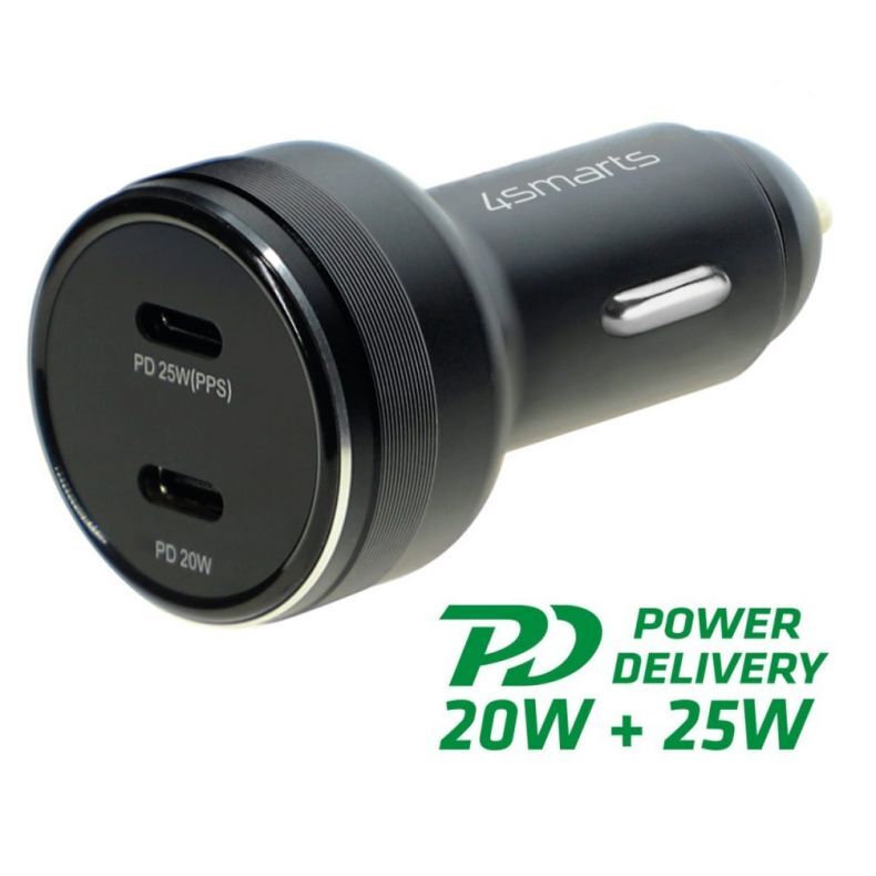 4SMARTS Fast 45W automobilinis įkroviklis PD20W+25W. USB-C