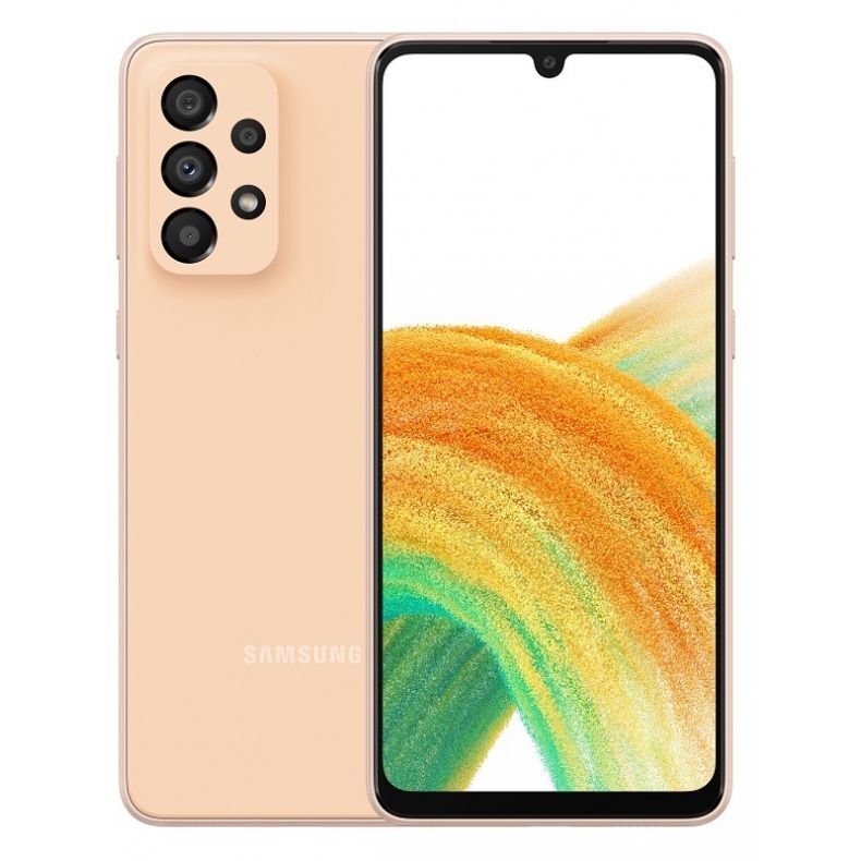 Samsung A33 ekranas ir nugarele persiku spalvos