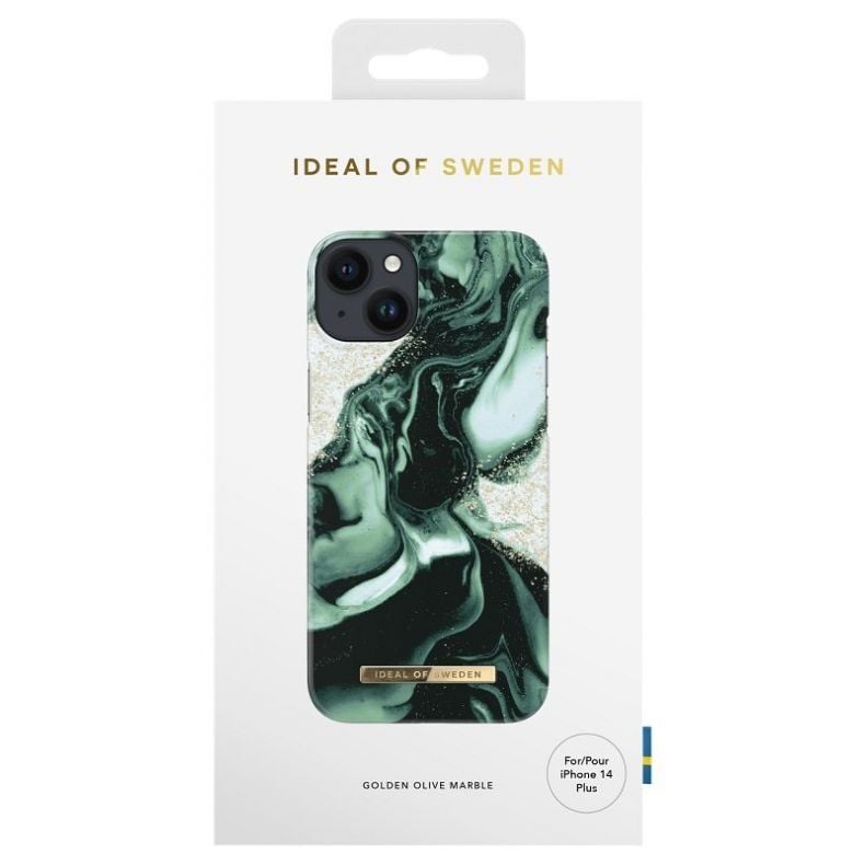 IDEAL OF SWEDEN dėklas iPhone 14 Plus Golden Olive Marble
