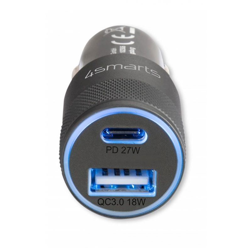 4SMARTS automobilinis įkrovėjas Rapid Qualcomm 3.0, 27W, Tipe-C, USB