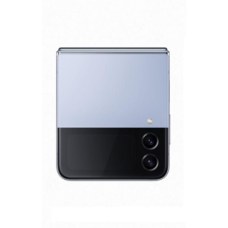 Samsung Z Flip4 sulenktas nugarele su kamera melyna spalva