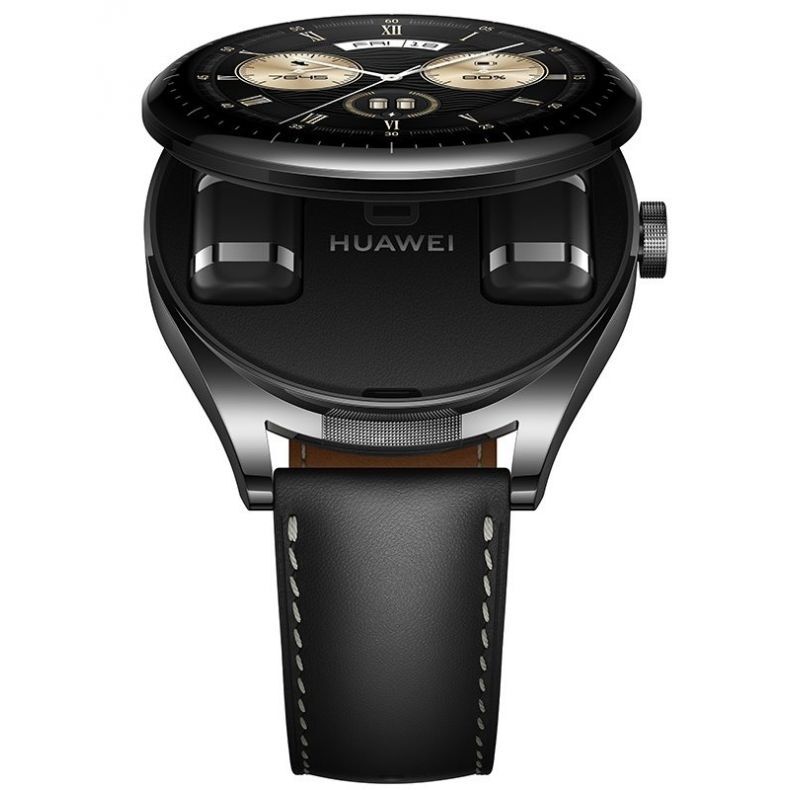 Huawei Watch Buds juodos spalvos ekranas atidarytas ausines viduje