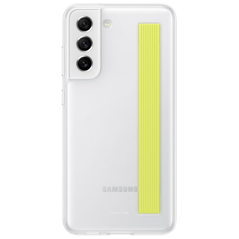 Samsung S21 Fe Clear Strap dėklas_nugarele_geltonas_dirzelis_baltas