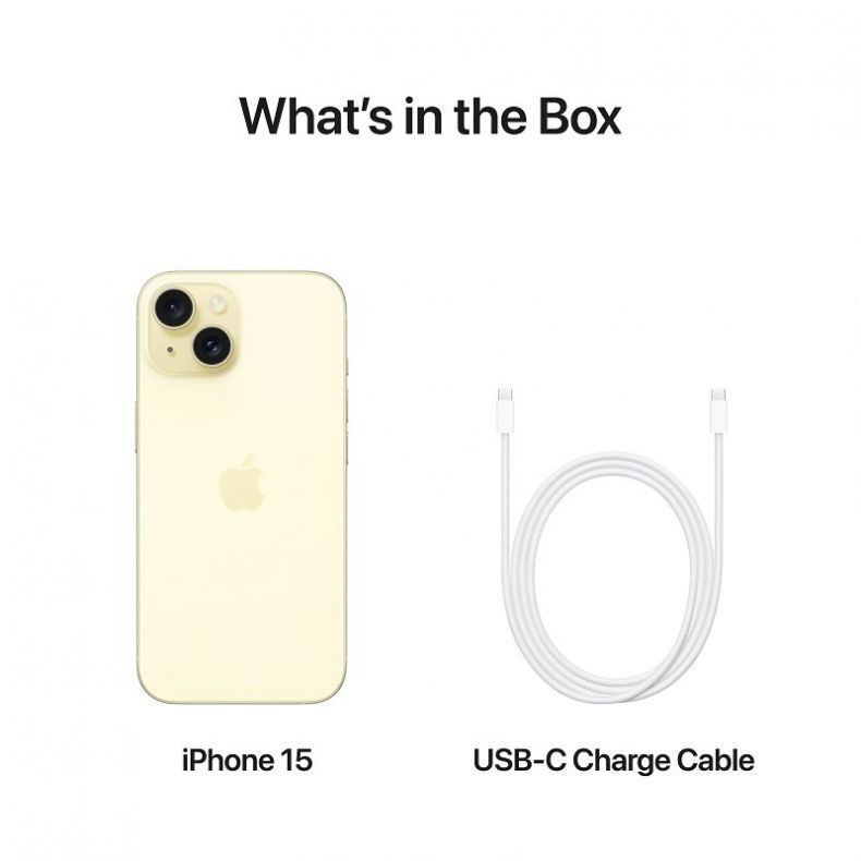 Apple iPhone 15 išmanusis telefonas Yellow (geltonas) 256 GB, pakuotė