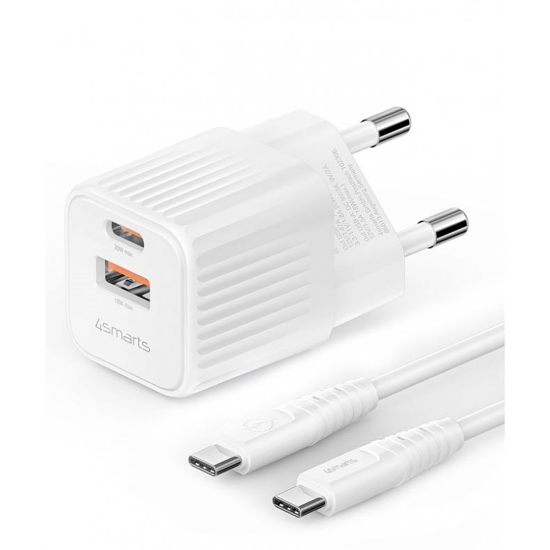  4smarts VoltPlug Duos Mini 20W USB-C, baltas su laidu