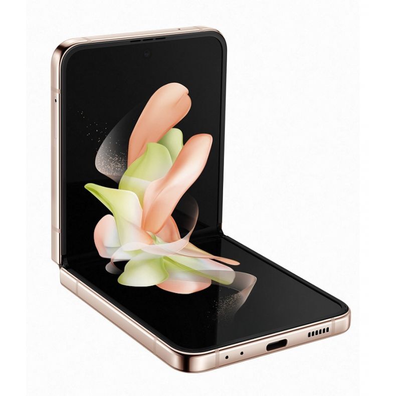 Samsung Z Flip4 sulenktas is priekio 30 kampu spalva rozinis auksas