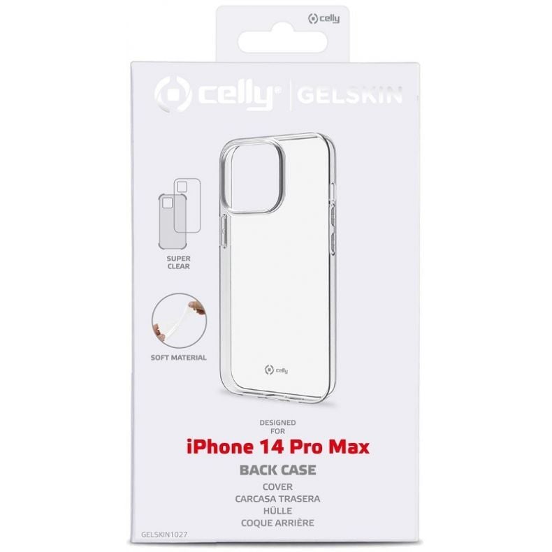CELLY iPhone 14 Pro Max silikoninis dėklas skaidrus pakuotė