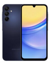 Samsung Galaxy A15 išmanusis telefonas 5G 128GB melynai juoda spalva ekranas ir nugarėlė