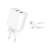 Xo tinklo įkroviklis su USB-A jungtimi ir USB-C laidu - 10W, balta, 1 nuotrauka