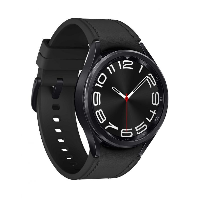 Samsung Watch6 classic 43mm juodos spalvos is priekio kampu kaire puse