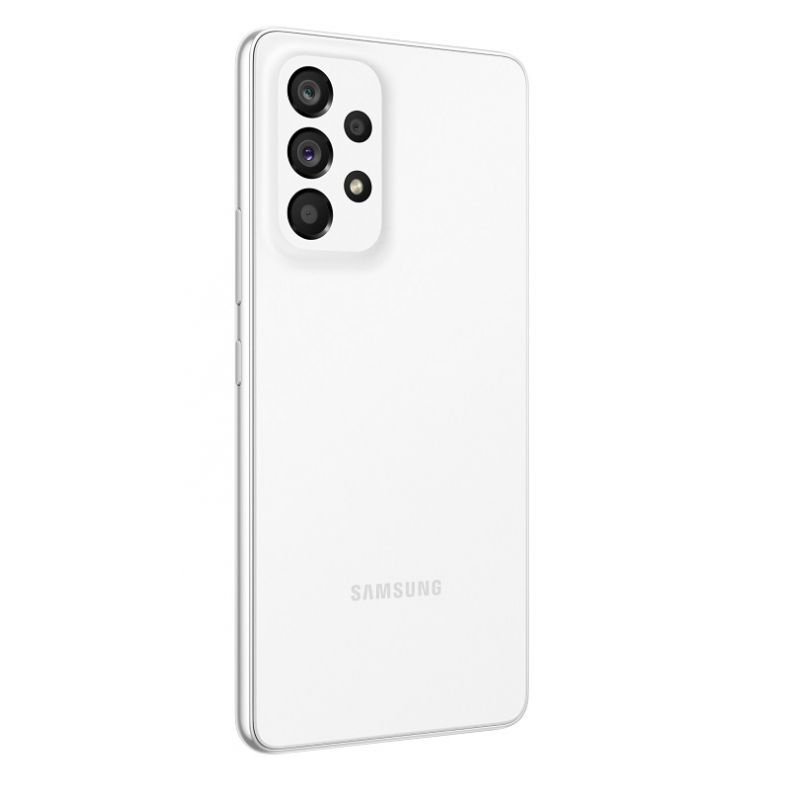 Samsung A53 5G balta spalva nugarele is kairio kampo su mygtukais
