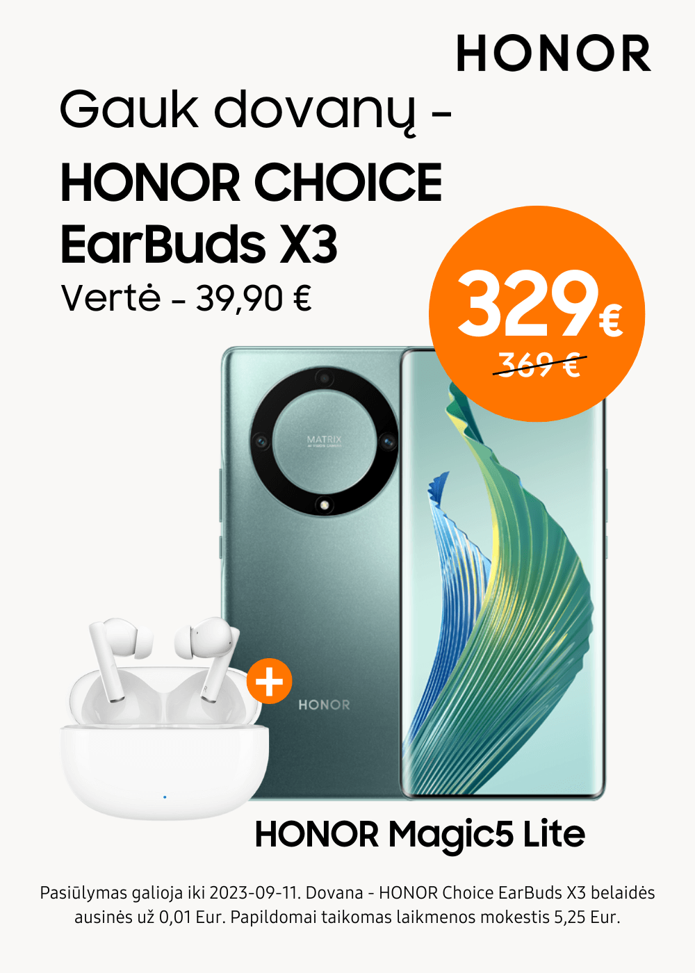 MP.lt HONOR Magic5 Lite akcija dovana ausinės