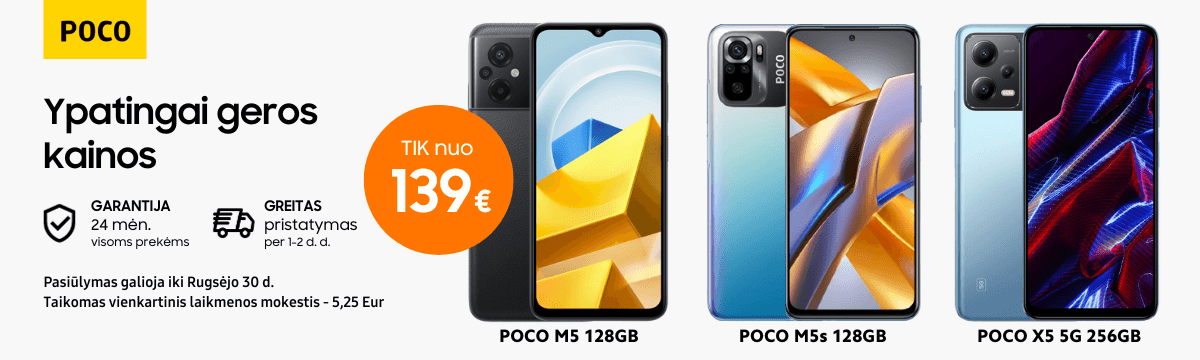 MP.lt Poco M5 M5s X5 5G gera kaina akcija