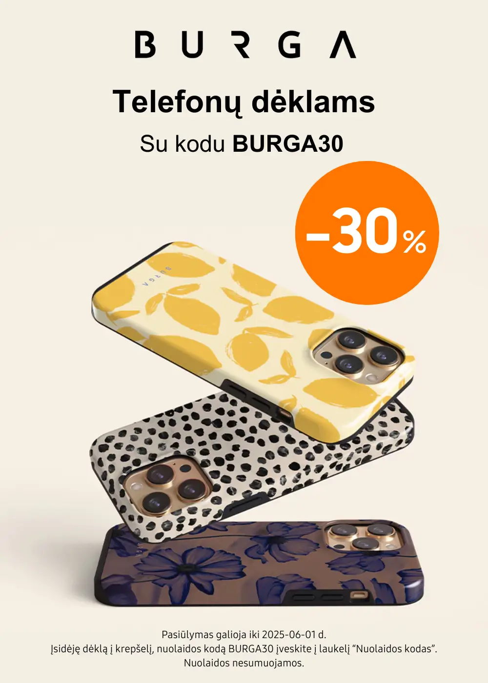 30% nuolaida Burga dėklams, Mobili prekyba