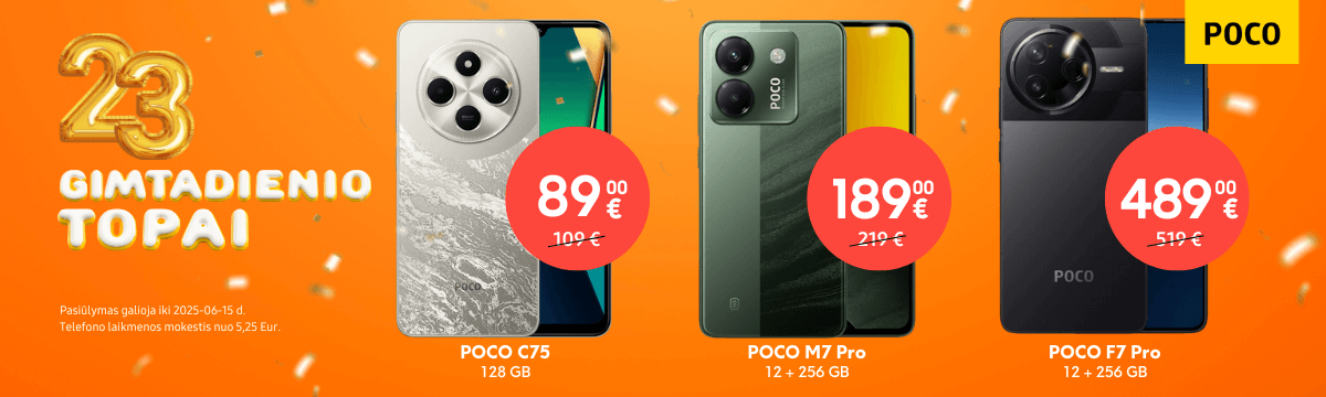 Poco C75, M7 Pro, F7 Pro gimtadienio kainos, Mobili prekyba