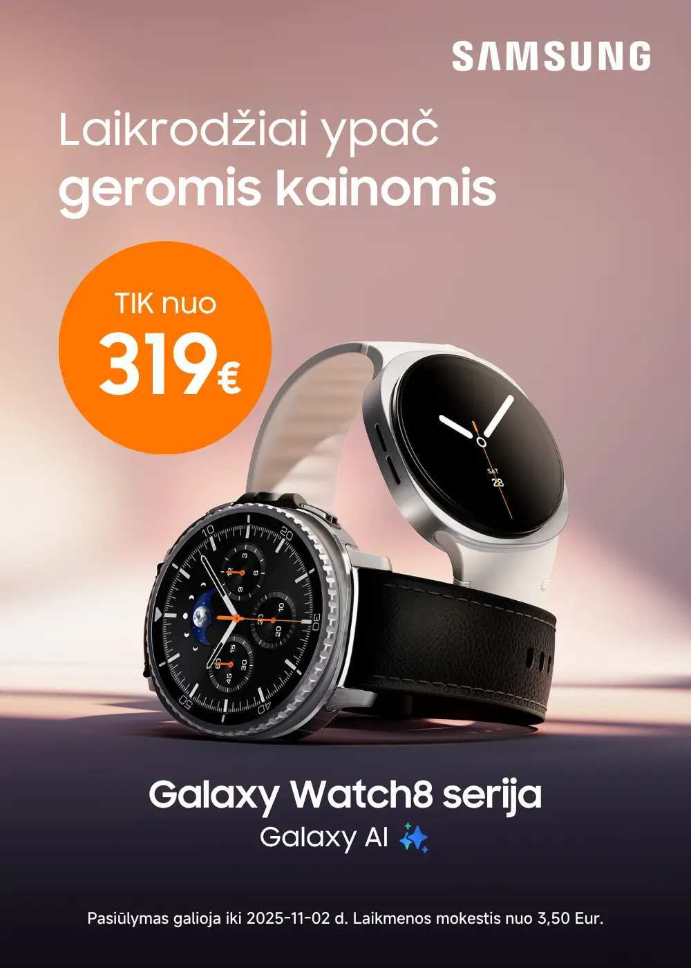 Samsung Galaxy Watch8 serija akcija nuo 319 Eur, Mobili prekyba