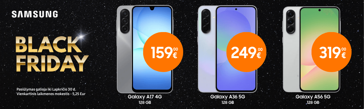 Samsung Galaxy A17, A36, A56 Black Friday kainos, Mobili prekyba