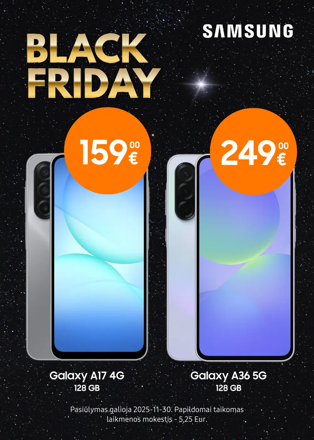 Samsung Galaxy A17, A36, A56 Black Friday kainos, Mobili prekyba