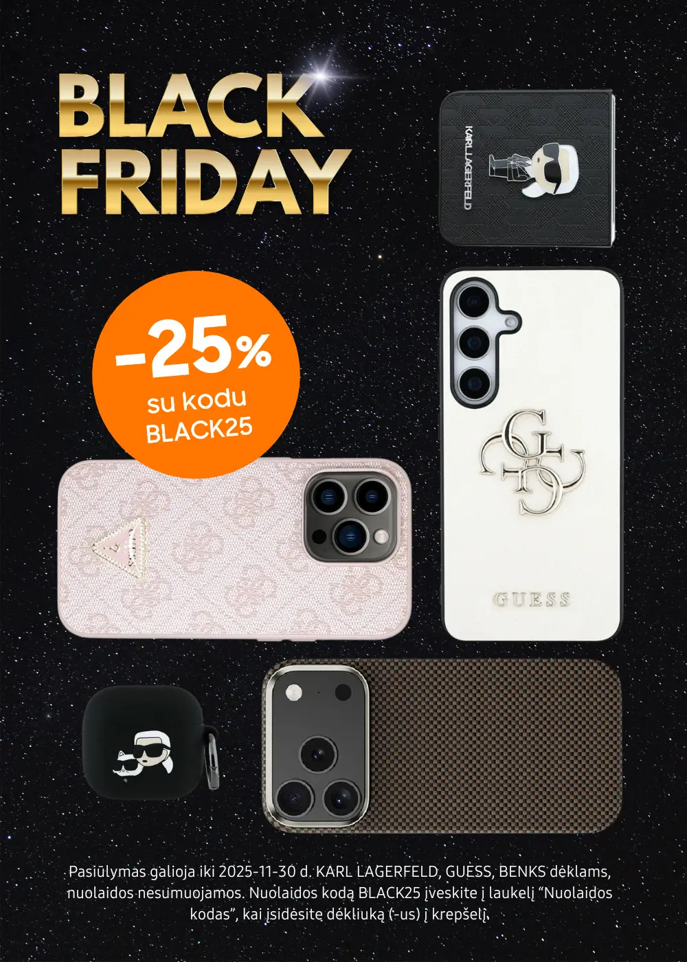 25% nuolaida BENKS, GUESS, KARL LAGERFELD dėklams, Mobili prekyba