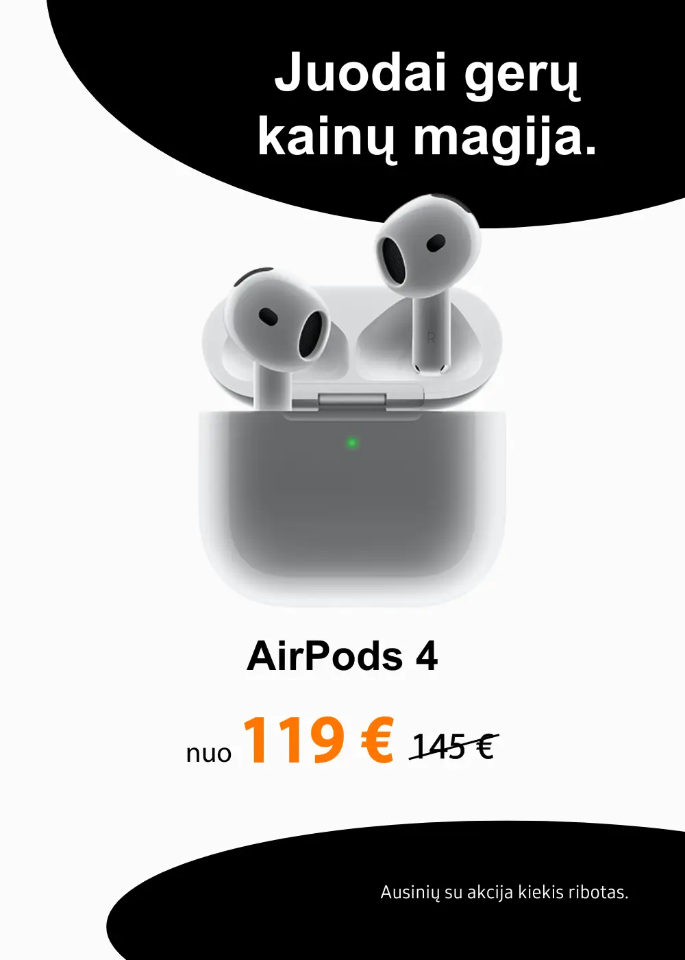 Apple AirPods 4 akcija nuo 119 Eur, Mobili prekyba