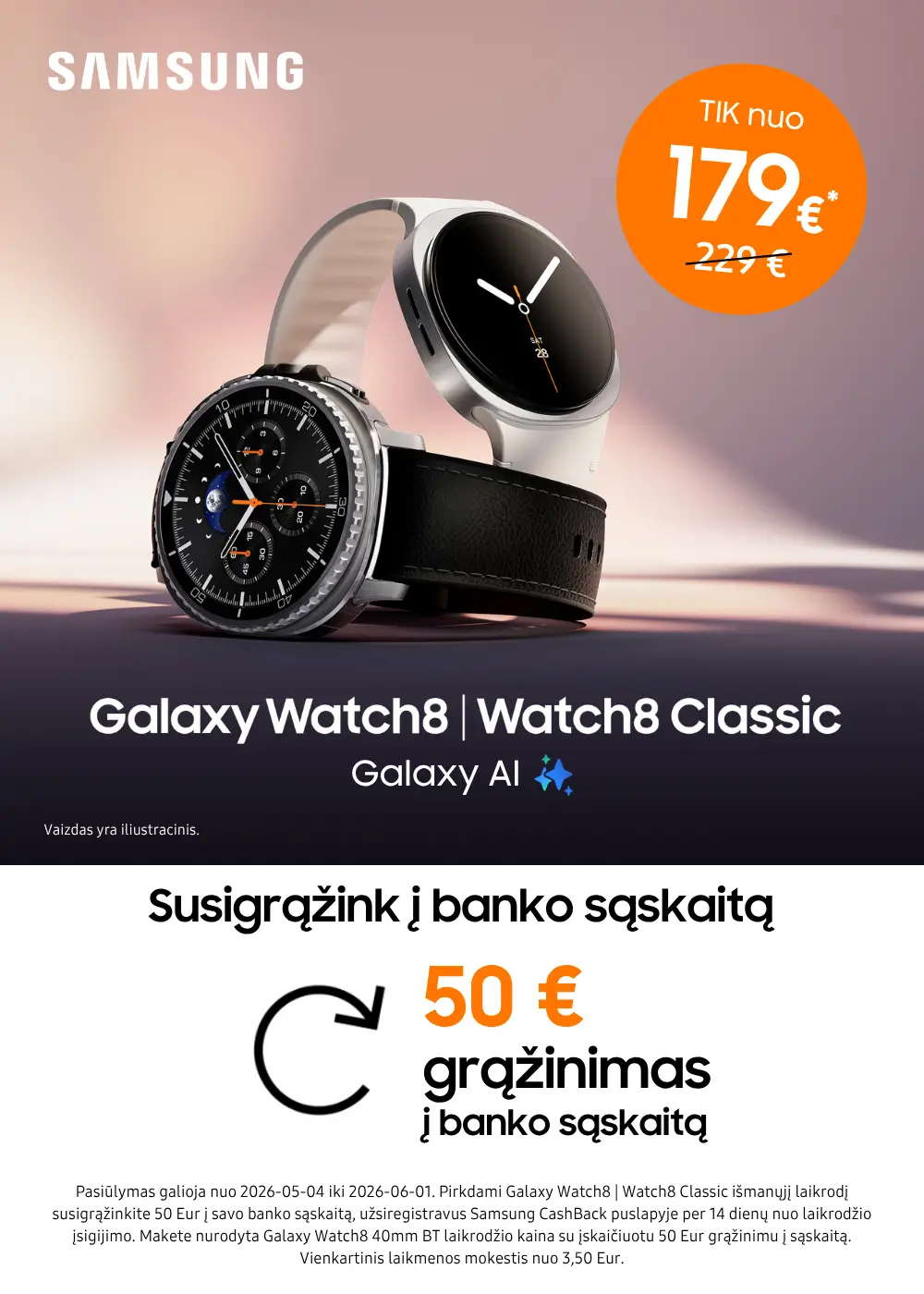 Samsung Galaxy Watch8 serija su 50 Eur grąžinimu į sąskaitą, Mobili prekyba