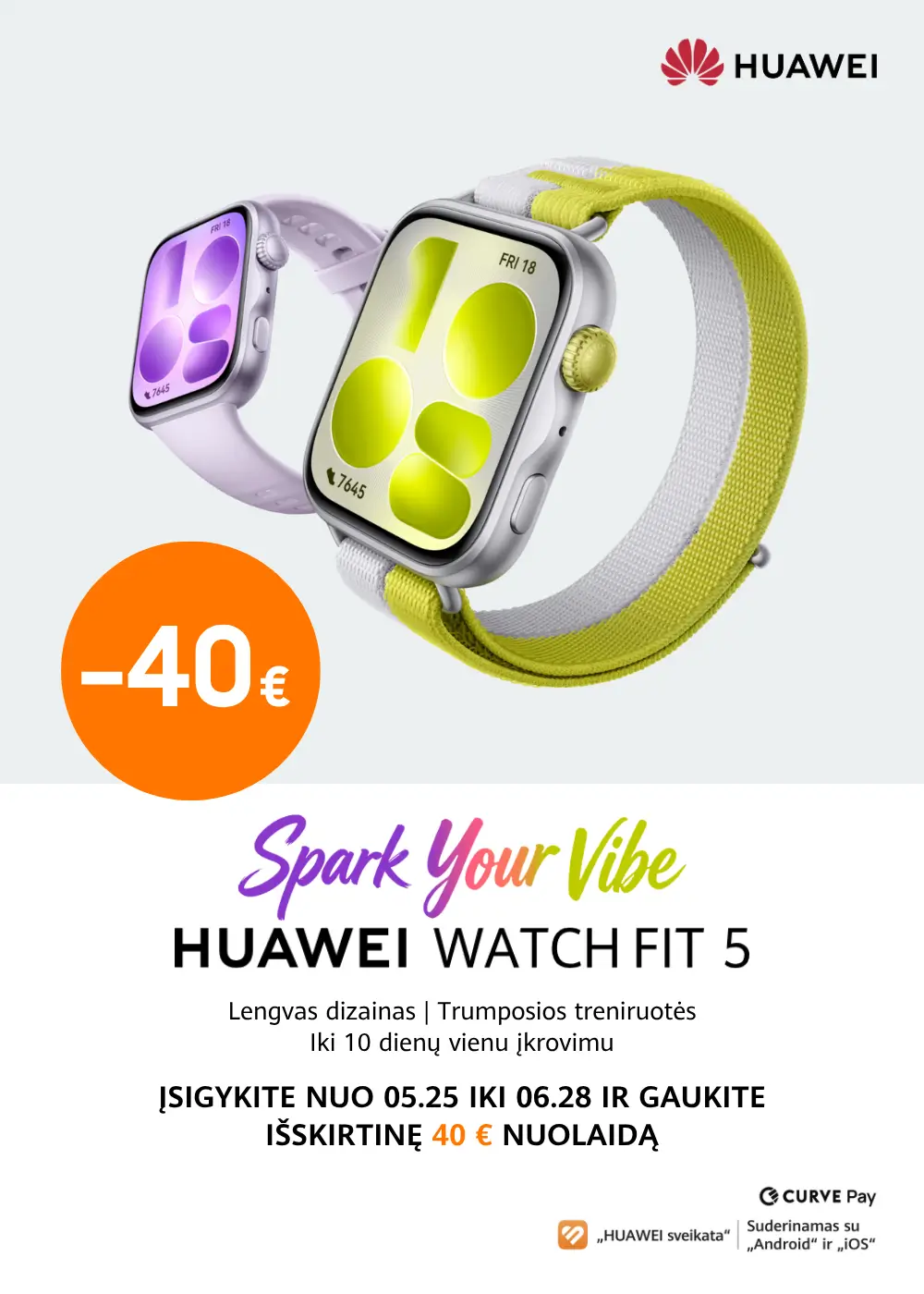 Huawei Watch Fit 5 akcija nuo 159 Eur, Mobili prekyba