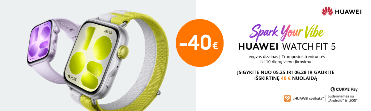Huawei Watch Fit 5 akcija nuo 159 Eur, Mobili prekyba