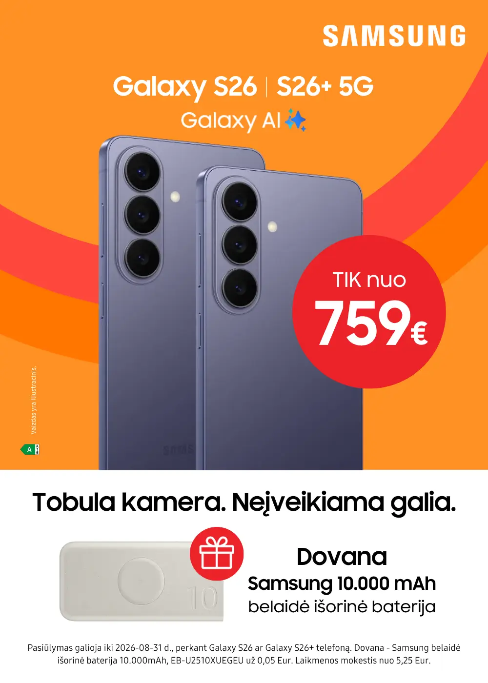 Samsung Galaxy S26 ir S26 Plus akcija su dovana, Mobili pekyba