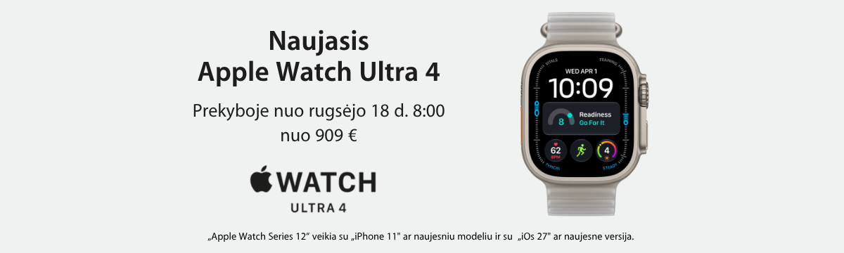 Apple Watch Ultra 4 nuo 909 Eur, Mobili prekyba