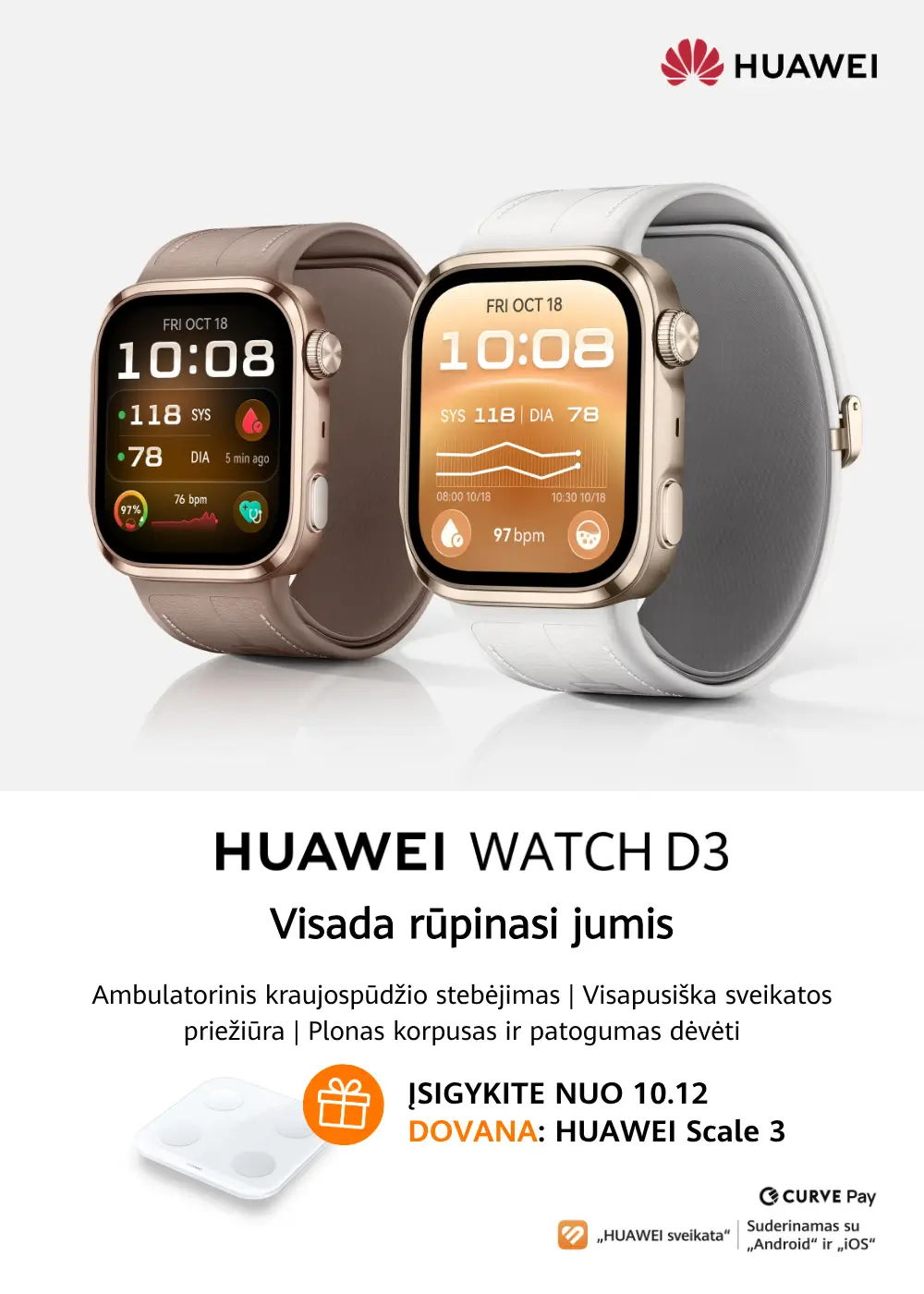 Huawei Watch D3 su dovana - Huawei Scale 3 svarstyklės, Mobili prekyba