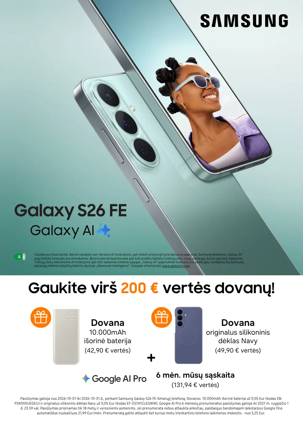 Samsung Galaxy S26 FE su dovanomis, Mobili prekyba